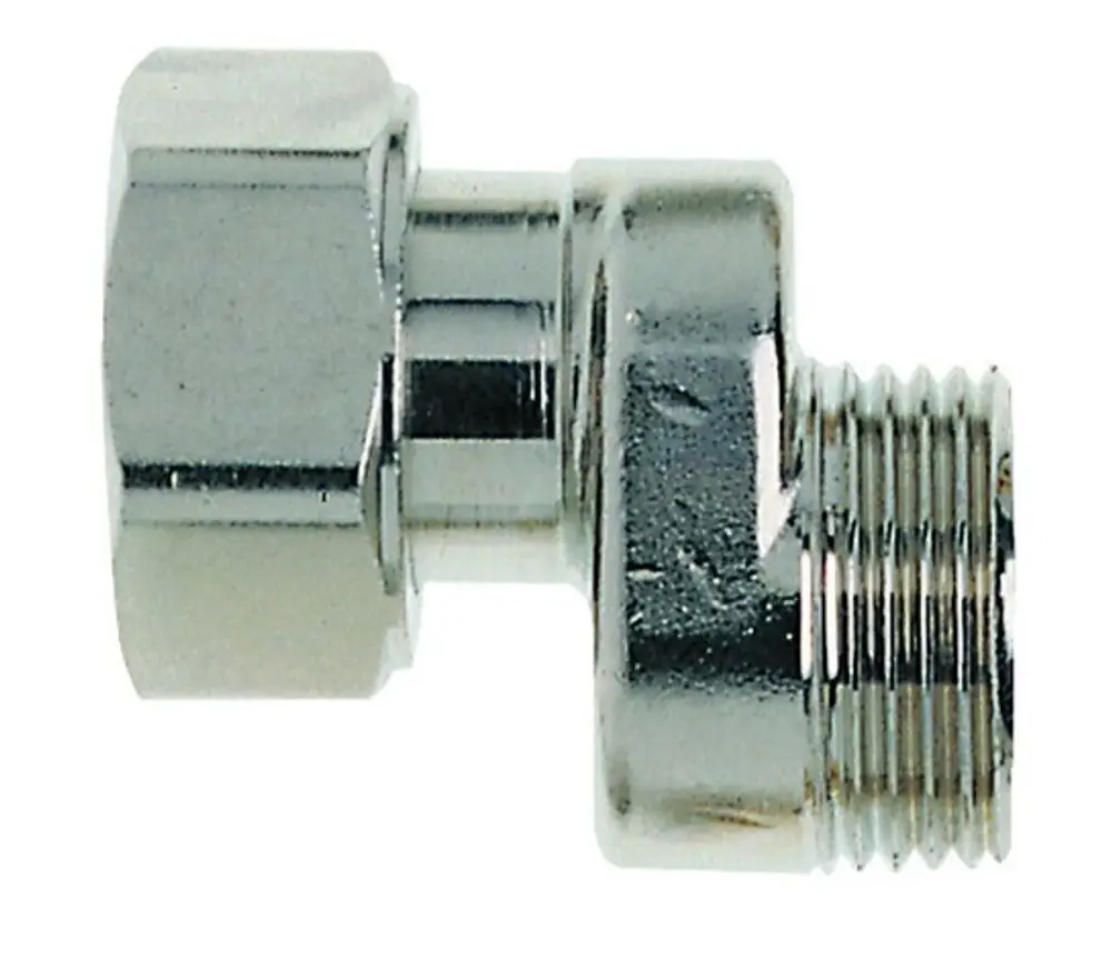 Verchromter S-Anschluss von IMI Hydronic Engineering mit gewinde, zum Ausgleich unterschiedlicher Achsabstände in Heizungsinstallationen.